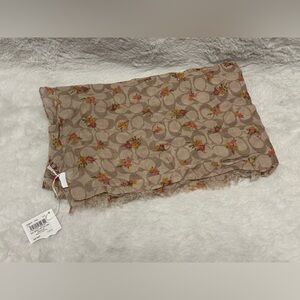 Coach Beige Floral Logo Print Scarf